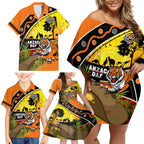 Tigers Rugby ANZAC Day Family Matching Off Shoulder Short Dress and Hawaiian Shirt Wests Mascot Rosemary Starry Night