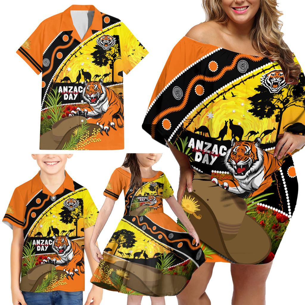 Tigers Rugby ANZAC Day Family Matching Off Shoulder Short Dress and Hawaiian Shirt Wests Mascot Rosemary Starry Night