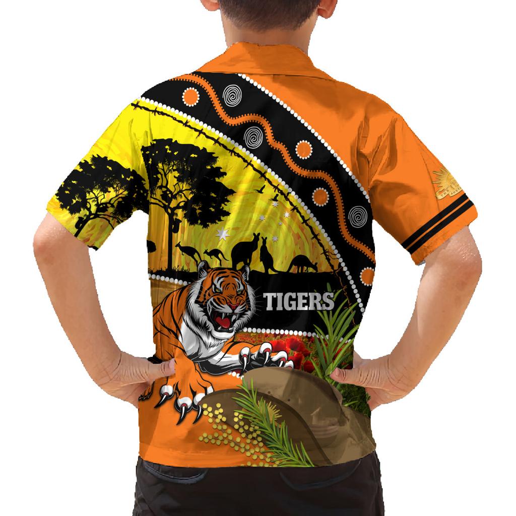 Tigers Rugby ANZAC Day Family Matching Off Shoulder Short Dress and Hawaiian Shirt Wests Mascot Rosemary Starry Night