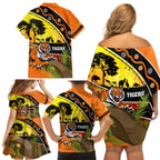 Tigers Rugby ANZAC Day Family Matching Off Shoulder Short Dress and Hawaiian Shirt Wests Mascot Rosemary Starry Night