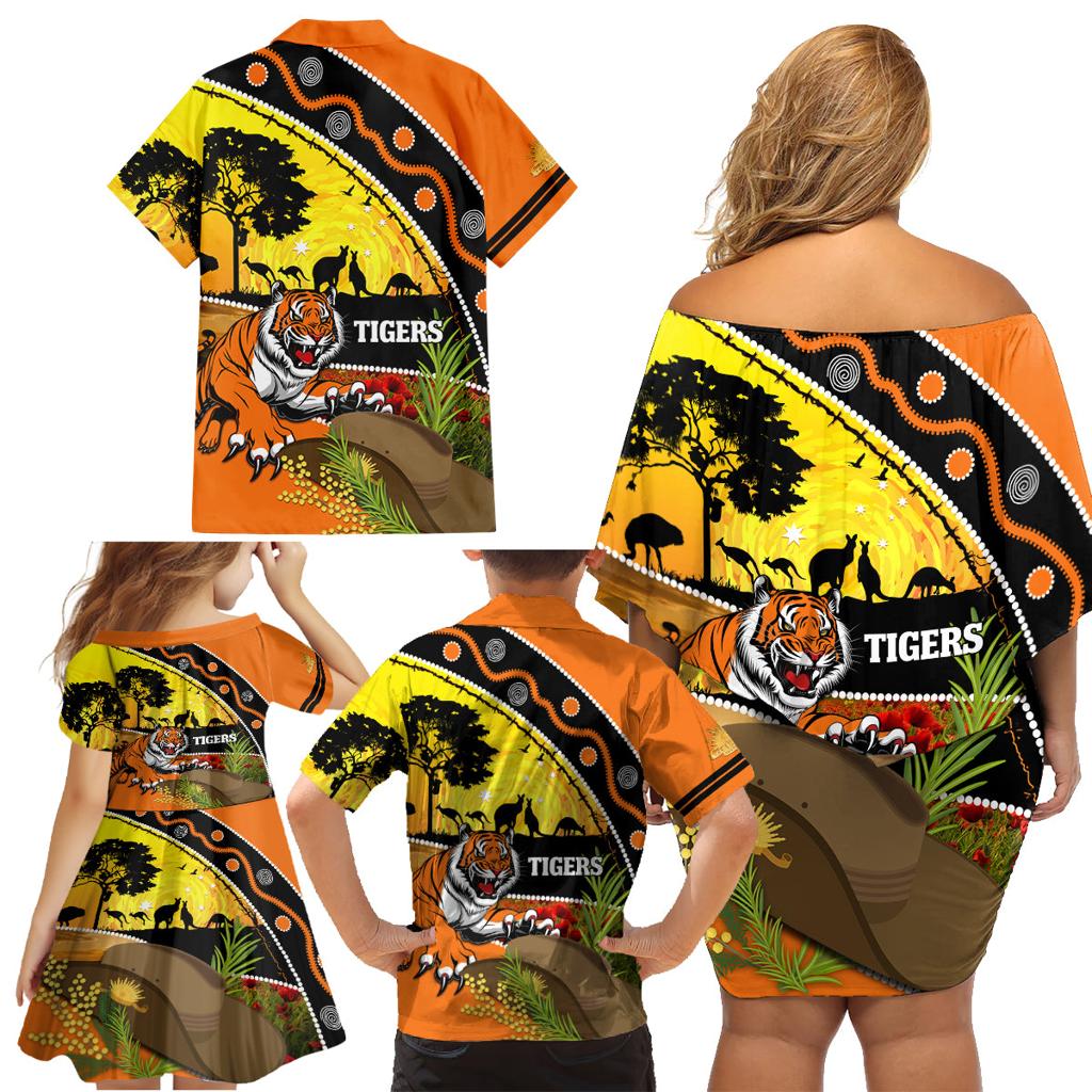 Tigers Rugby ANZAC Day Family Matching Off Shoulder Short Dress and Hawaiian Shirt Wests Mascot Rosemary Starry Night