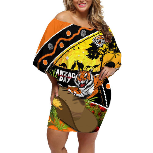 Tigers Rugby ANZAC Day Family Matching Off Shoulder Short Dress and Hawaiian Shirt Wests Mascot Rosemary Starry Night
