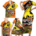 Tigers Rugby ANZAC Day Family Matching Short Sleeve Bodycon Dress and Hawaiian Shirt Wests Mascot Rosemary Starry Night