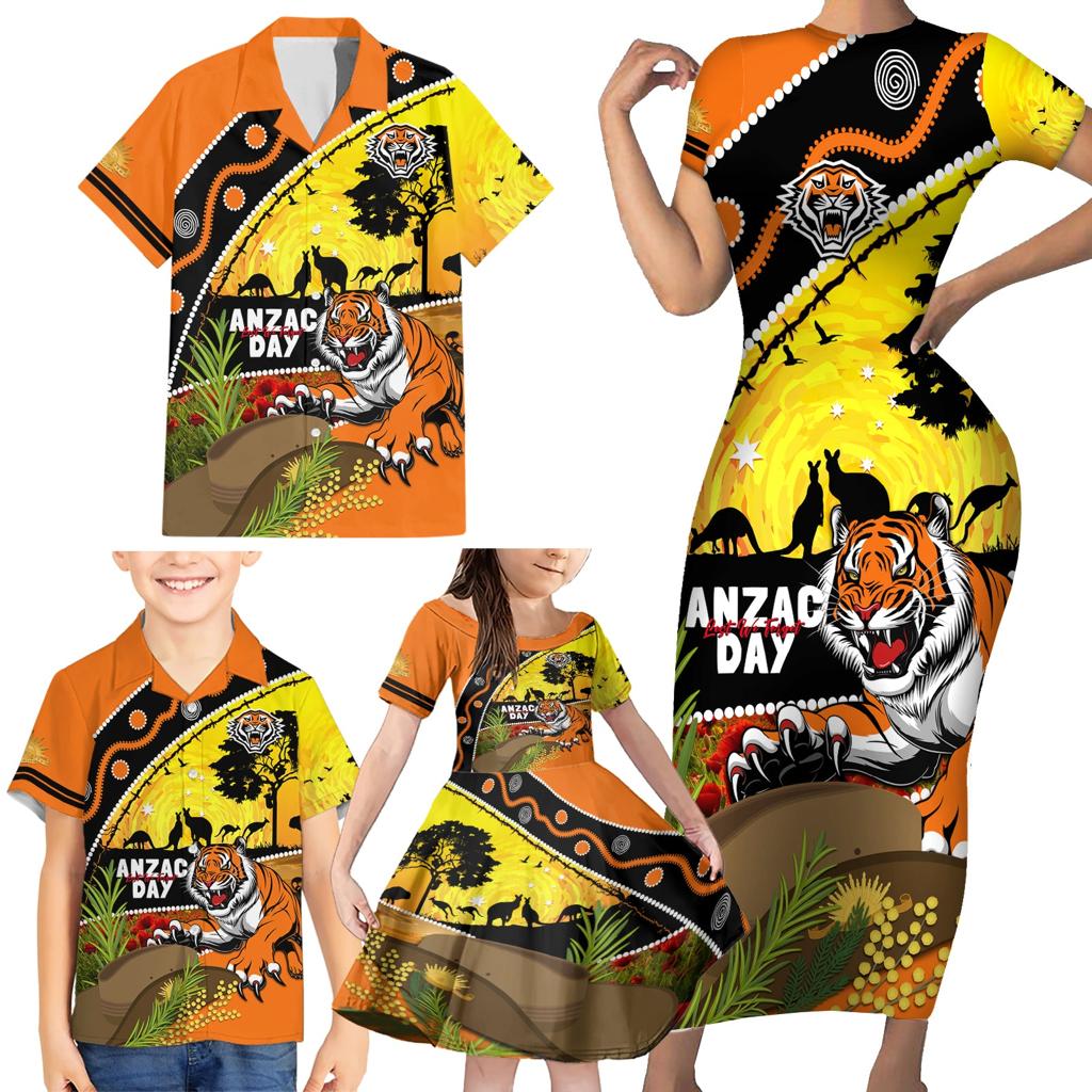 Tigers Rugby ANZAC Day Family Matching Short Sleeve Bodycon Dress and Hawaiian Shirt Wests Mascot Rosemary Starry Night