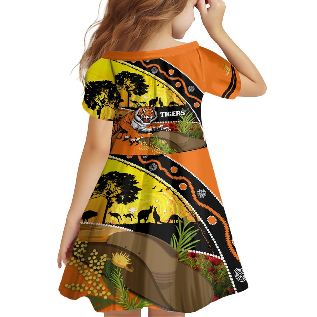 Tigers Rugby ANZAC Day Family Matching Short Sleeve Bodycon Dress and Hawaiian Shirt Wests Mascot Rosemary Starry Night