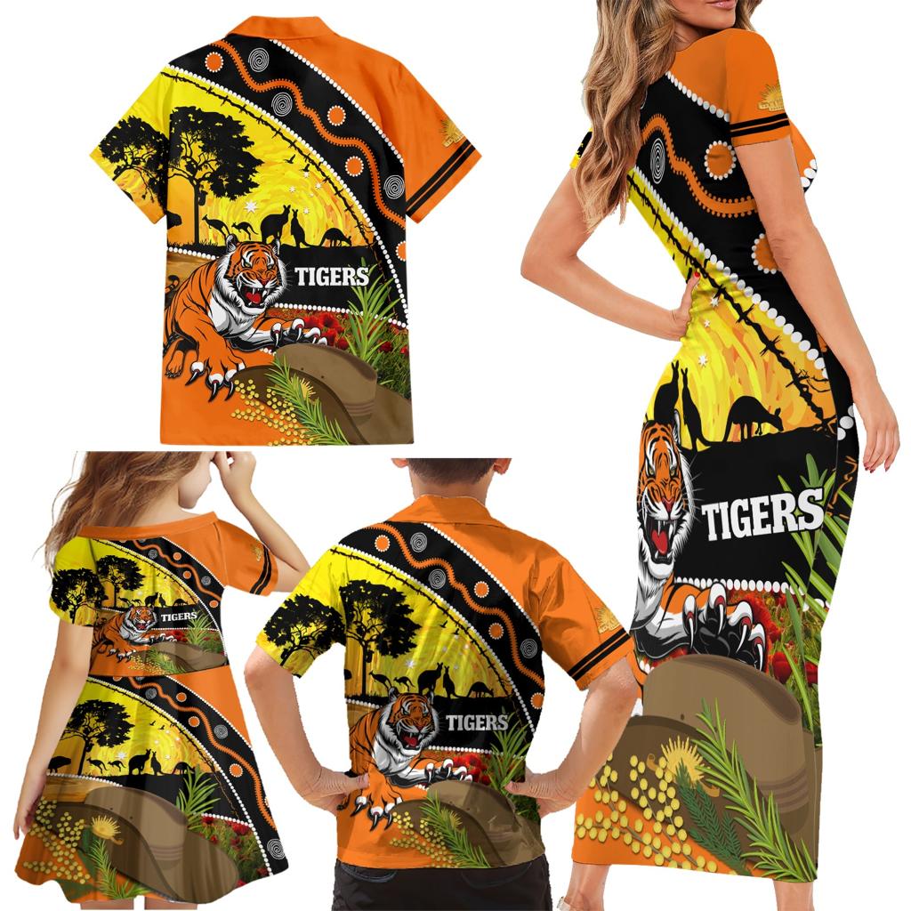 Tigers Rugby ANZAC Day Family Matching Short Sleeve Bodycon Dress and Hawaiian Shirt Wests Mascot Rosemary Starry Night