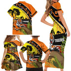 Tigers Rugby ANZAC Day Family Matching Short Sleeve Bodycon Dress and Hawaiian Shirt Wests Mascot Rosemary Starry Night