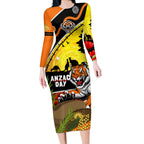 Tigers Rugby ANZAC Day Long Sleeve Bodycon Dress Wests Mascot Rosemary Starry Night