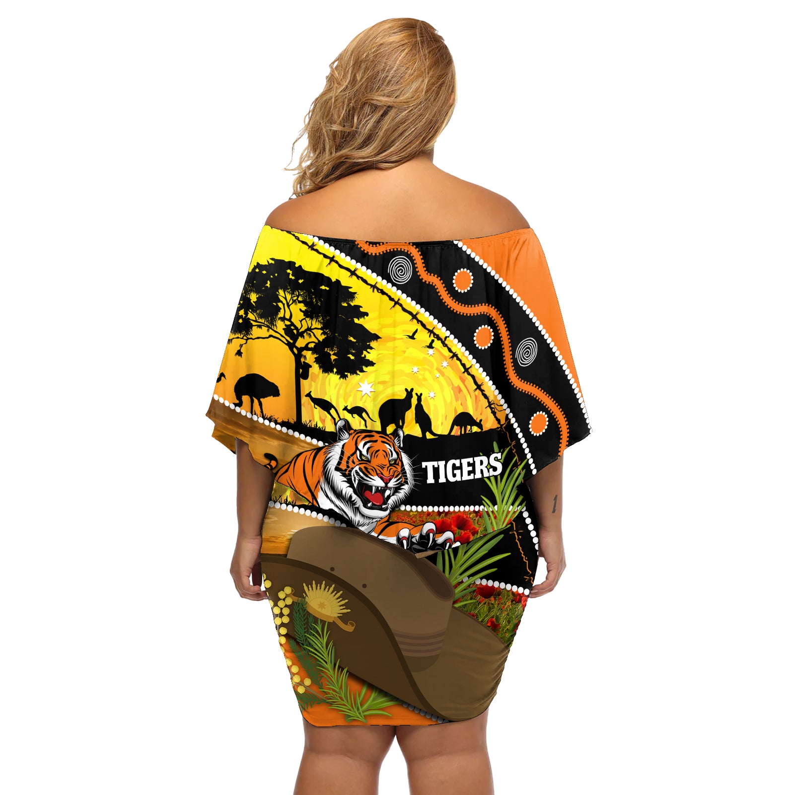 Tigers Rugby ANZAC Day Off Shoulder Short Dress Wests Mascot Rosemary Starry Night