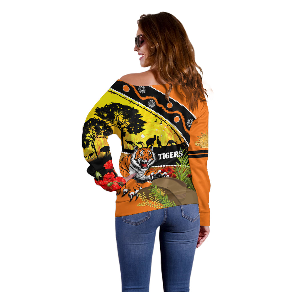 Tigers Rugby ANZAC Day Off Shoulder Sweater Wests Mascot Rosemary Starry Night
