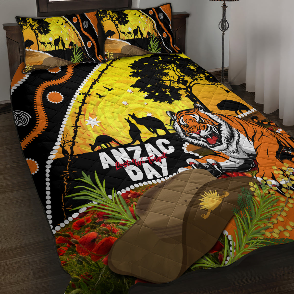 Tigers Rugby ANZAC Day Quilt Bed Set Wests Mascot Rosemary Starry Night