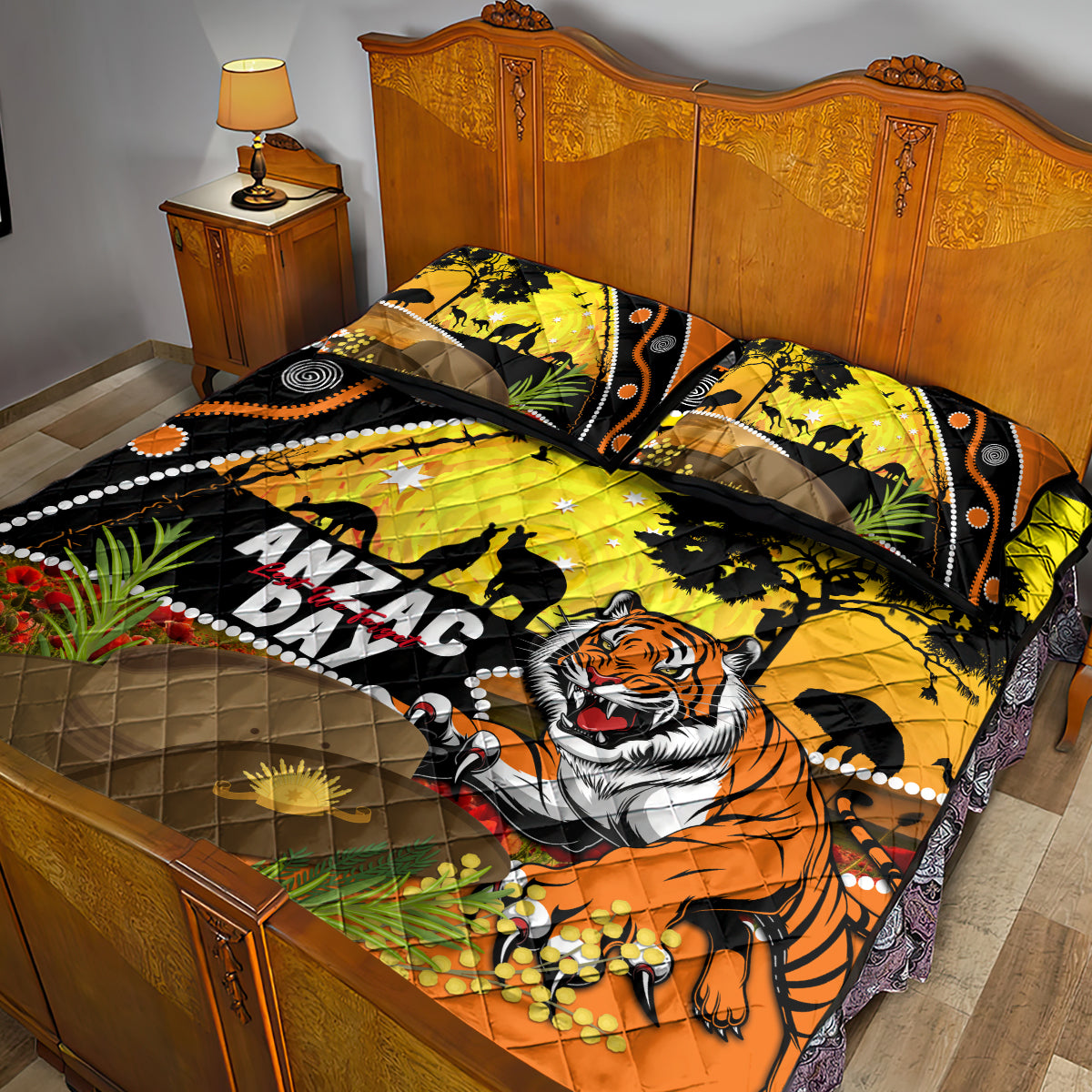 Tigers Rugby ANZAC Day Quilt Bed Set Wests Mascot Rosemary Starry Night