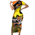 Tigers Rugby ANZAC Day Short Sleeve Bodycon Dress Wests Mascot Rosemary Starry Night