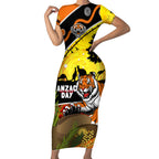 Tigers Rugby ANZAC Day Short Sleeve Bodycon Dress Wests Mascot Rosemary Starry Night