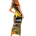 Tigers Rugby ANZAC Day Short Sleeve Bodycon Dress Wests Mascot Rosemary Starry Night