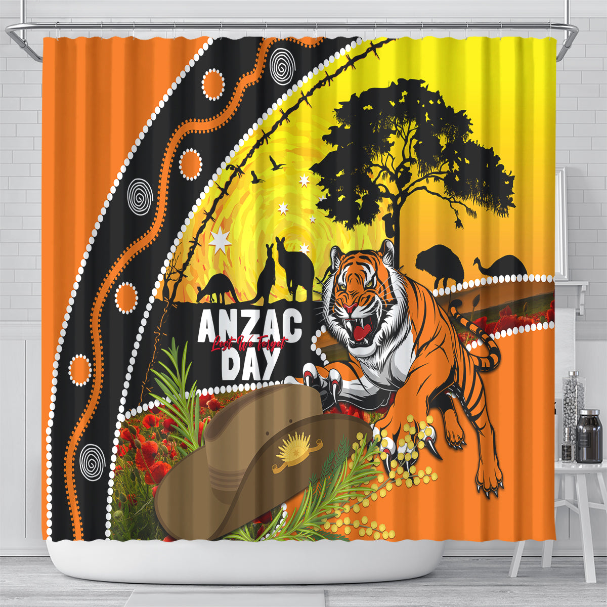 Tigers Rugby ANZAC Day Shower Curtain Wests Mascot Rosemary Starry Night