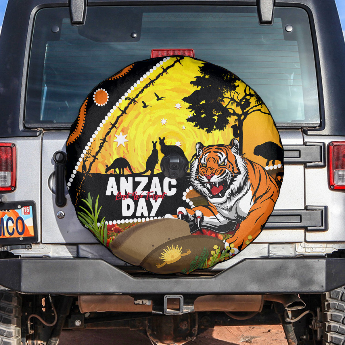 Tigers Rugby ANZAC Day Spare Tire Cover Wests Mascot Rosemary Starry Night
