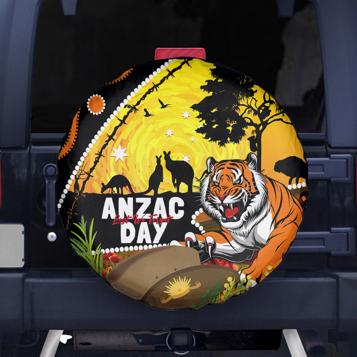 Tigers Rugby ANZAC Day Spare Tire Cover Wests Mascot Rosemary Starry Night