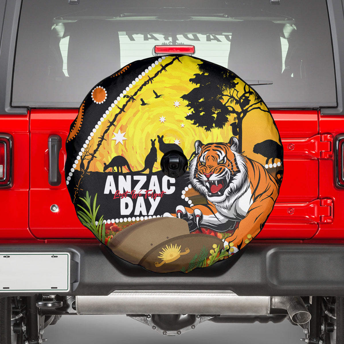 Tigers Rugby ANZAC Day Spare Tire Cover Wests Mascot Rosemary Starry Night