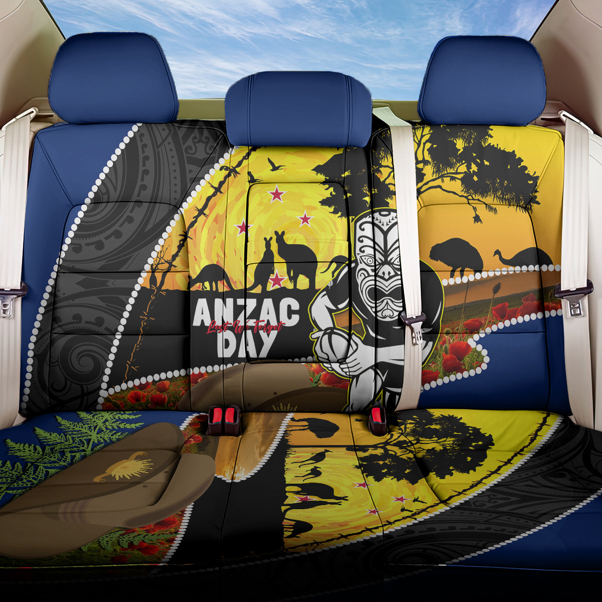 Warriors Rugby ANZAC Day Back Car Seat Cover New Zealand Wahs Tiki Mascot Rosemary Starry Night