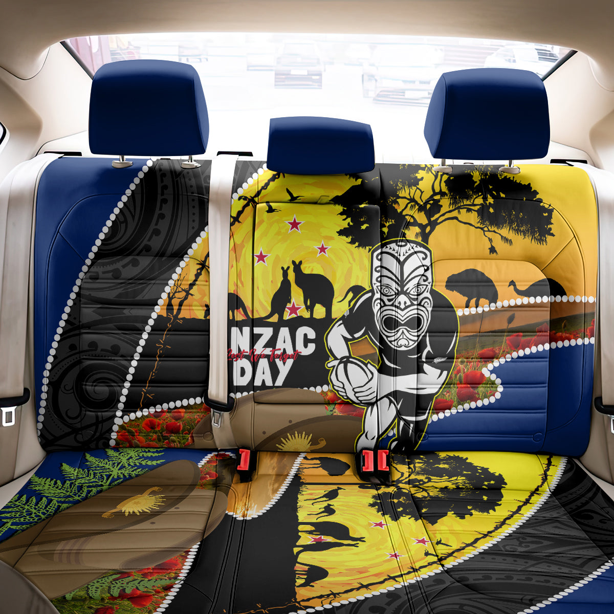 Warriors Rugby ANZAC Day Back Car Seat Cover New Zealand Wahs Tiki Mascot Rosemary Starry Night