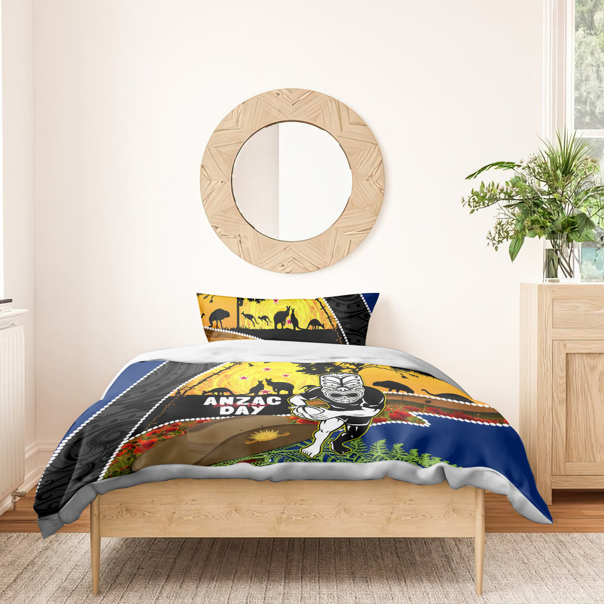 Warriors Rugby ANZAC Day Bedding Set New Zealand Wahs Tiki Mascot Rosemary Starry Night