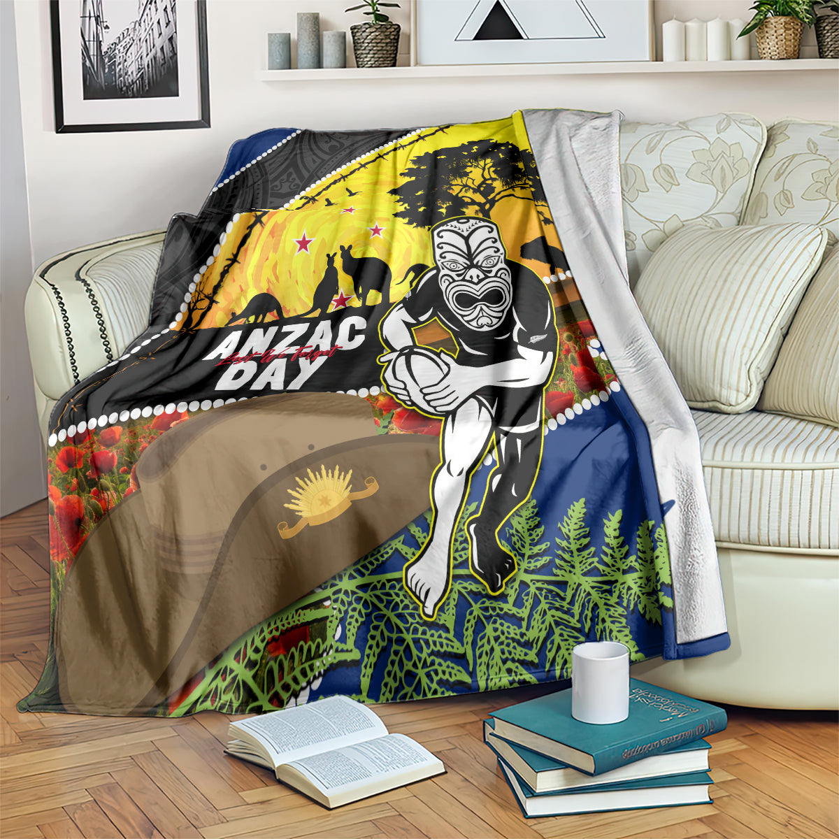 Warriors Rugby ANZAC Day Blanket New Zealand Wahs Tiki Mascot Rosemary Starry Night