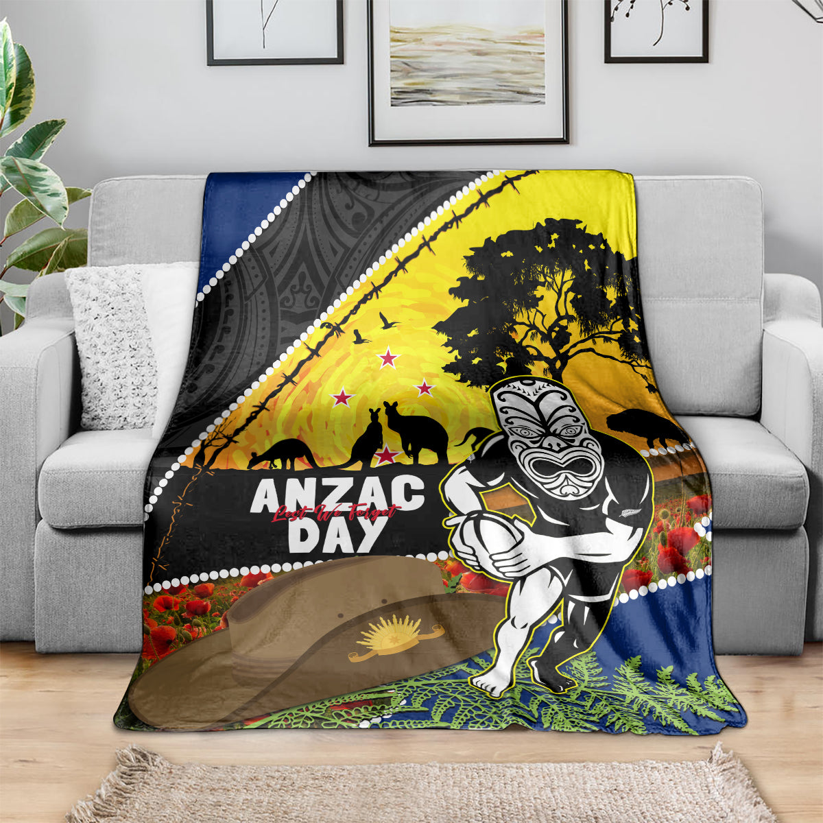 Warriors Rugby ANZAC Day Blanket New Zealand Wahs Tiki Mascot Rosemary Starry Night