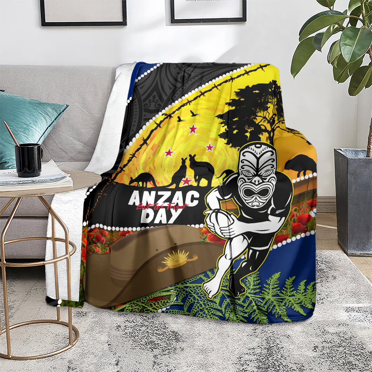 Warriors Rugby ANZAC Day Blanket New Zealand Wahs Tiki Mascot Rosemary Starry Night