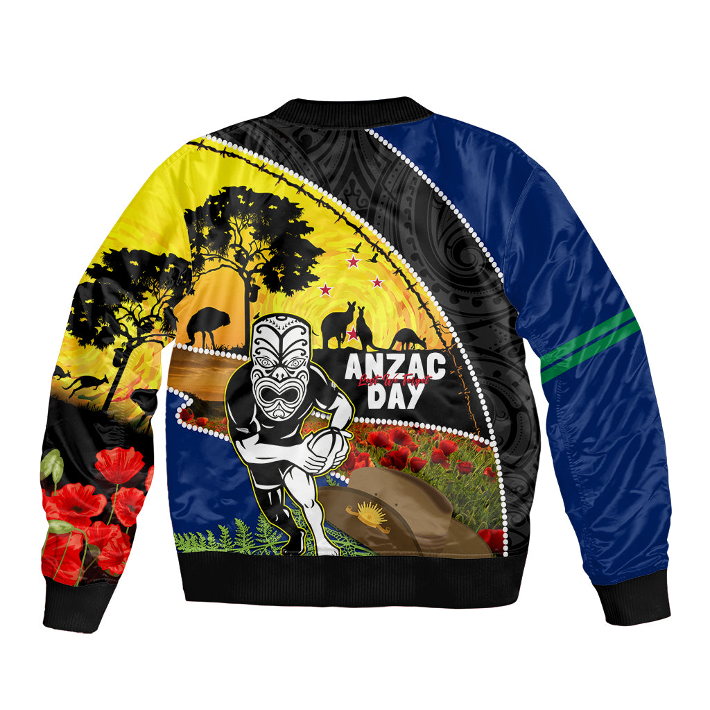 Warriors Rugby ANZAC Day Bomber Jacket New Zealand Wahs Tiki Mascot Rosemary Starry Night