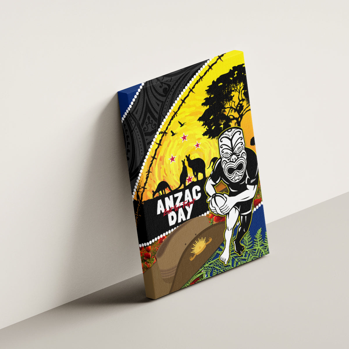 Warriors Rugby ANZAC Day Canvas Wall Art New Zealand Wahs Tiki Mascot Rosemary Starry Night