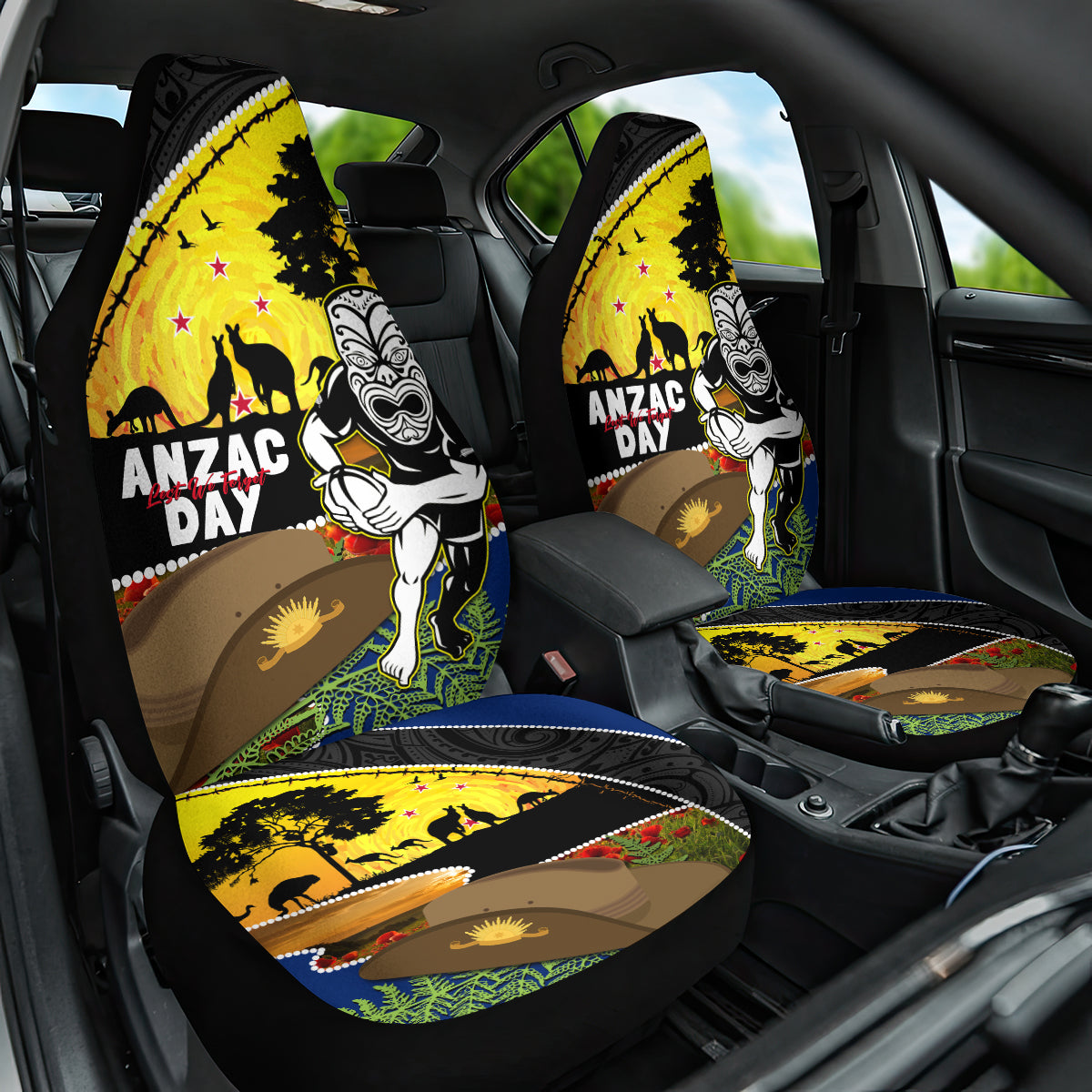 Warriors Rugby ANZAC Day Car Seat Cover New Zealand Wahs Tiki Mascot Rosemary Starry Night