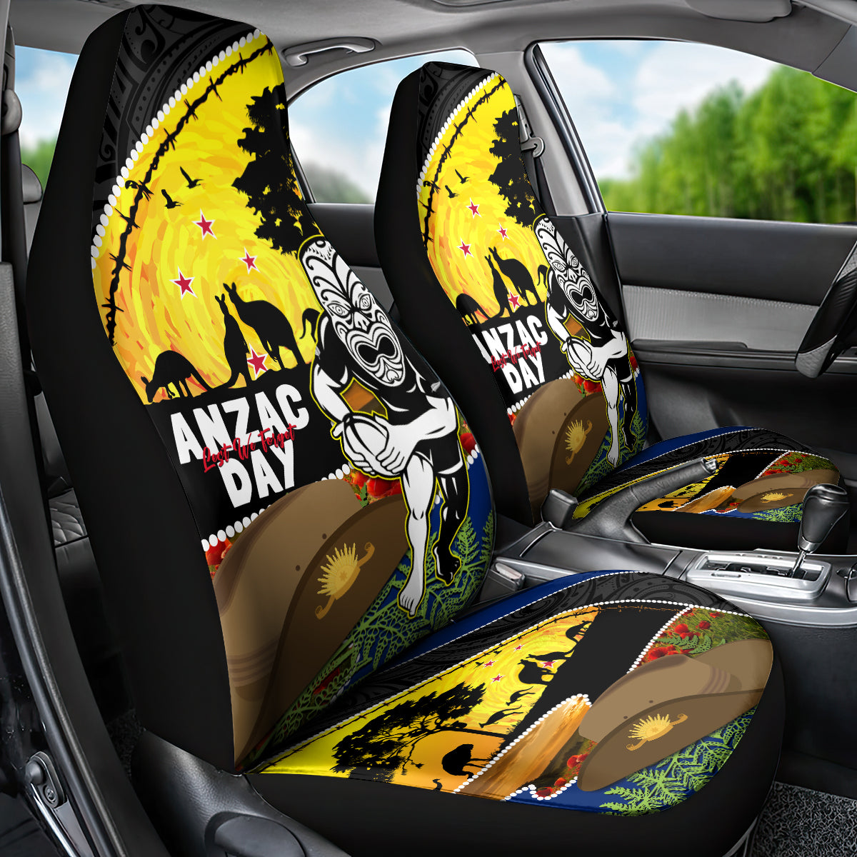 Warriors Rugby ANZAC Day Car Seat Cover New Zealand Wahs Tiki Mascot Rosemary Starry Night