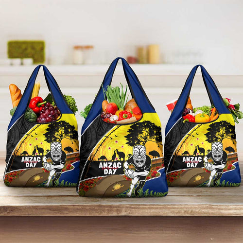 Warriors Rugby ANZAC Day Grocery Bag New Zealand Wahs Tiki Mascot Rosemary Starry Night