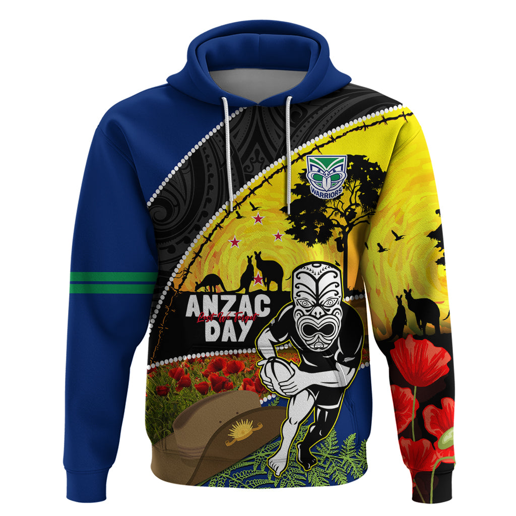 Warriors Rugby ANZAC Day Hoodie New Zealand Wahs Tiki Mascot Rosemary Starry Night