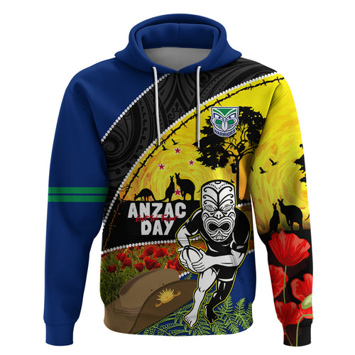 Warriors Rugby ANZAC Day Hoodie New Zealand Wahs Tiki Mascot Rosemary Starry Night