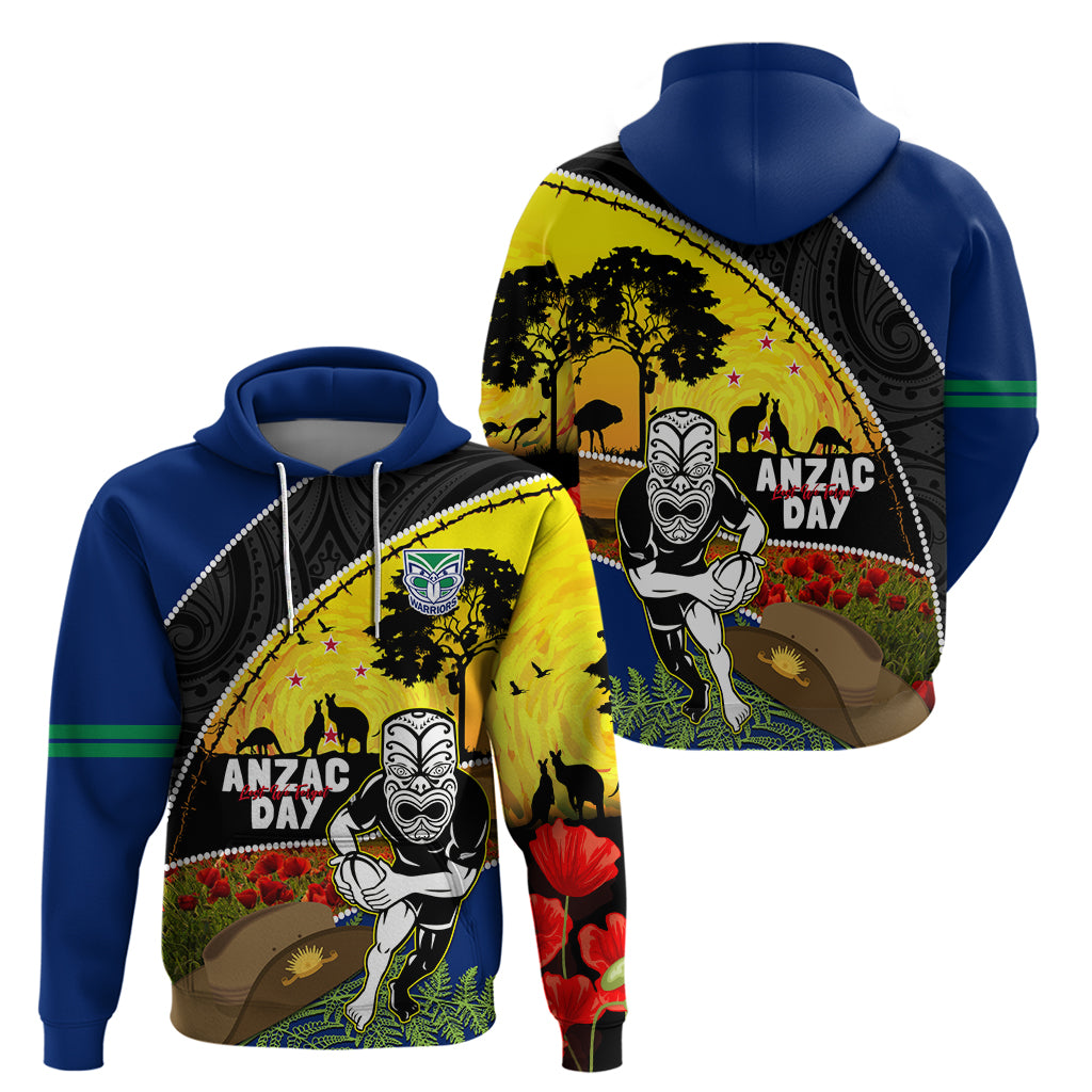 Warriors Rugby ANZAC Day Hoodie New Zealand Wahs Tiki Mascot Rosemary Starry Night