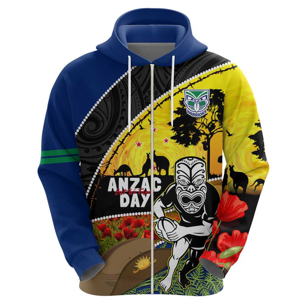 Warriors Rugby ANZAC Day Hoodie New Zealand Wahs Tiki Mascot Rosemary Starry Night