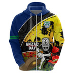 Warriors Rugby ANZAC Day Hoodie New Zealand Wahs Tiki Mascot Rosemary Starry Night