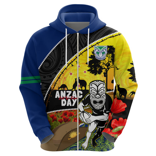 Warriors Rugby ANZAC Day Hoodie New Zealand Wahs Tiki Mascot Rosemary Starry Night