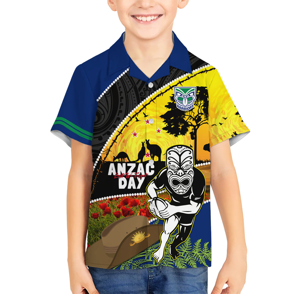 Warriors Rugby ANZAC Day Kid Hawaiian Shirt New Zealand Wahs Tiki Mascot Rosemary Starry Night
