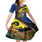 Warriors Rugby ANZAC Day Kid Short Sleeve Dress New Zealand Wahs Tiki Mascot Rosemary Starry Night