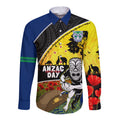 Warriors Rugby ANZAC Day Long Sleeve Button Shirt New Zealand Wahs Tiki Mascot Rosemary Starry Night