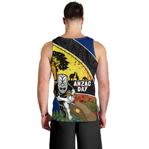 Warriors Rugby ANZAC Day Men Tank Top New Zealand Wahs Tiki Mascot Rosemary Starry Night