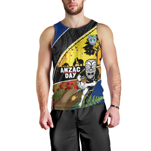 Warriors Rugby ANZAC Day Men Tank Top New Zealand Wahs Tiki Mascot Rosemary Starry Night