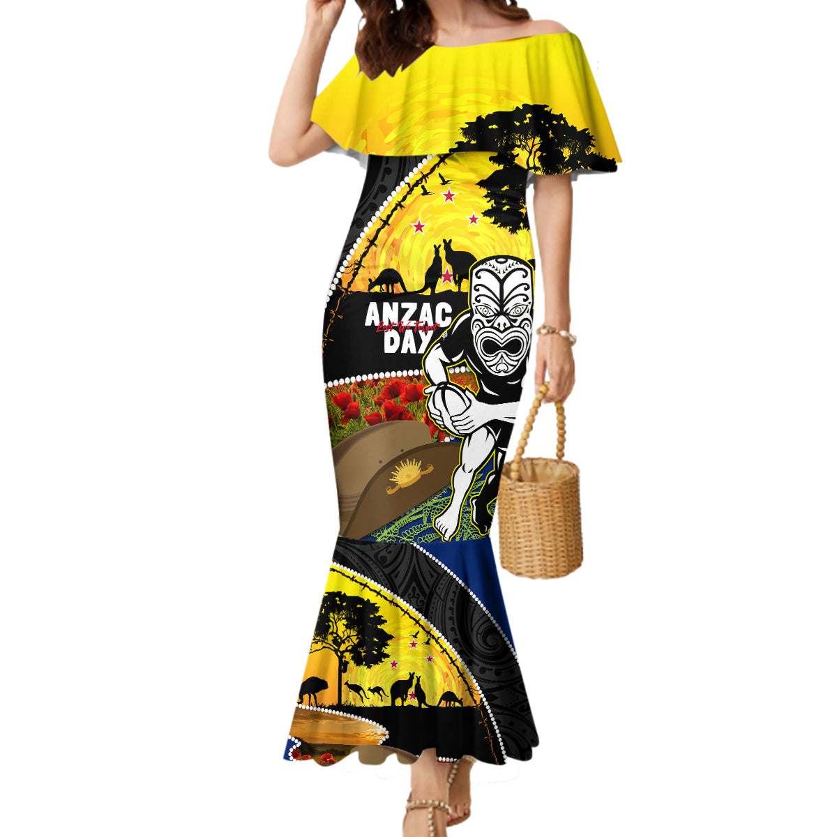 Warriors Rugby ANZAC Day Mermaid Dress New Zealand Wahs Tiki Mascot Rosemary Starry Night