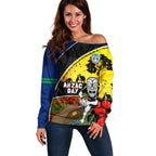 Warriors Rugby ANZAC Day Off Shoulder Sweater New Zealand Wahs Tiki Mascot Rosemary Starry Night