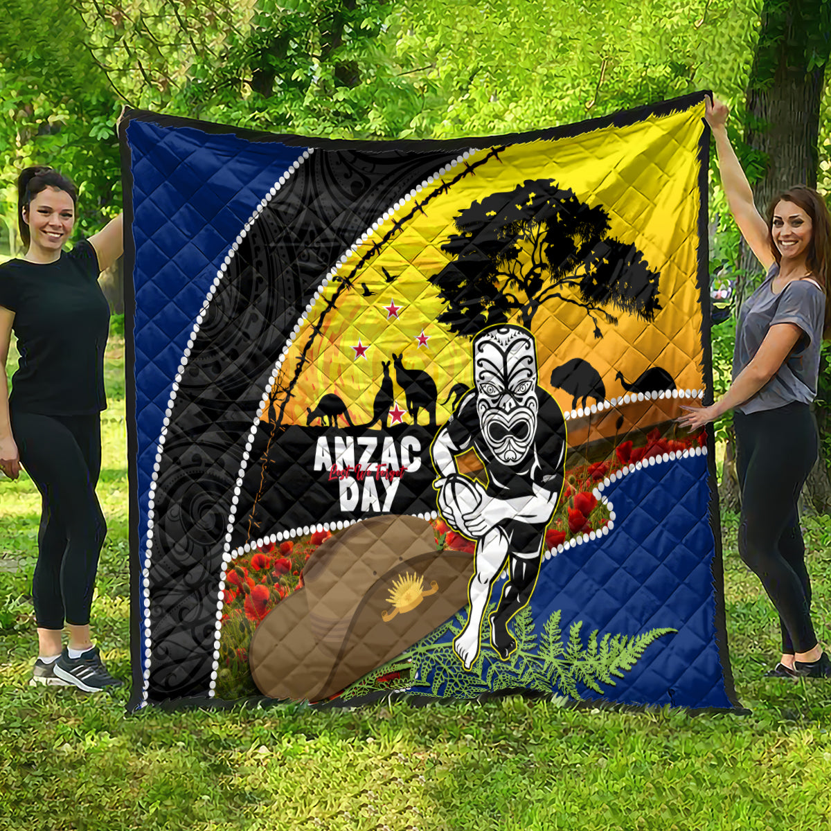 Warriors Rugby ANZAC Day Quilt New Zealand Wahs Tiki Mascot Rosemary Starry Night