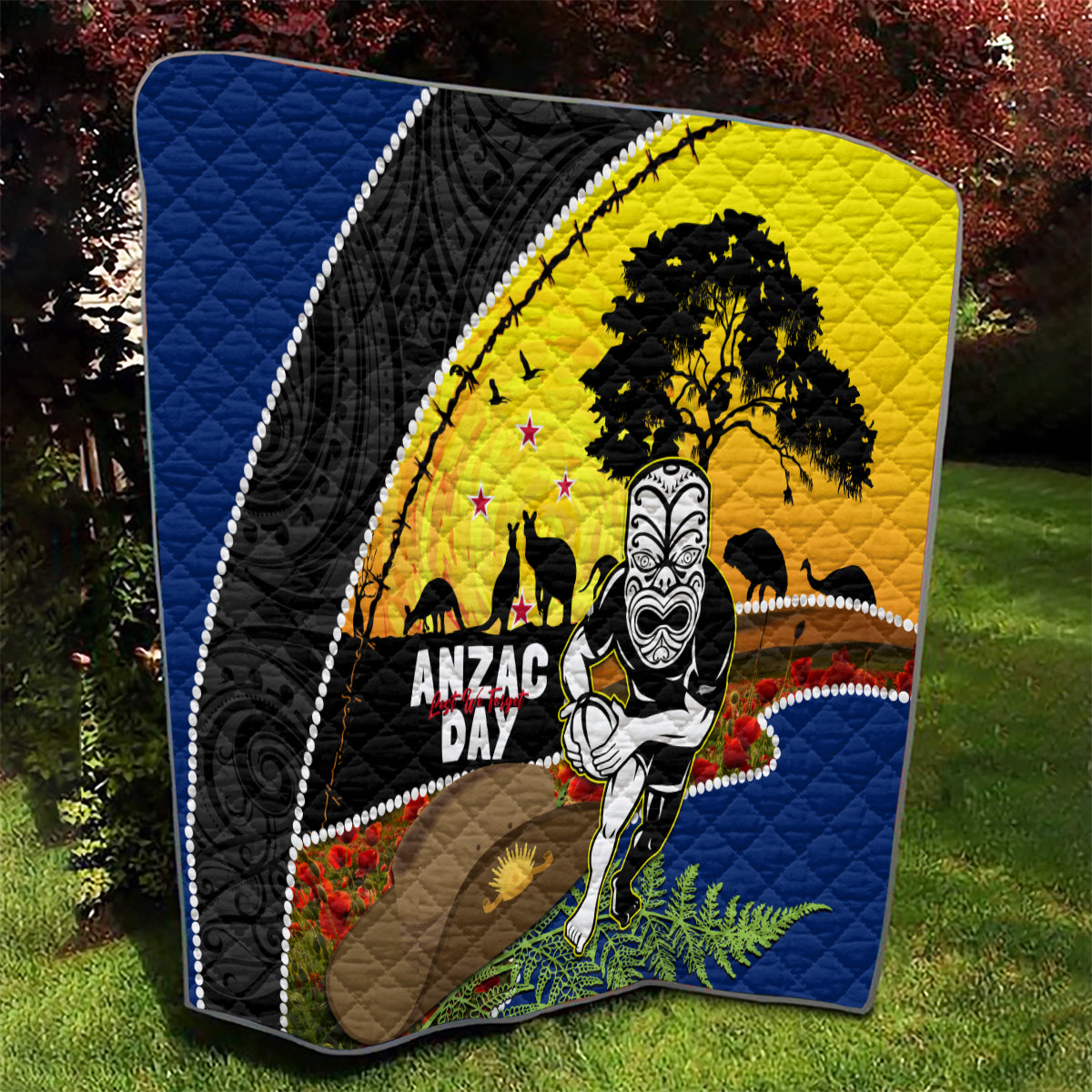 Warriors Rugby ANZAC Day Quilt New Zealand Wahs Tiki Mascot Rosemary Starry Night
