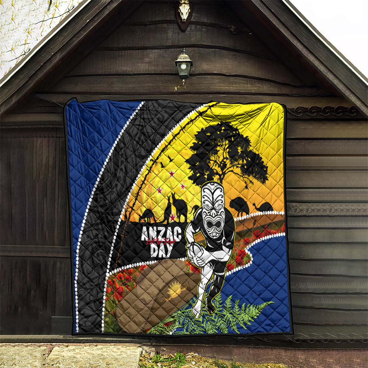 Warriors Rugby ANZAC Day Quilt New Zealand Wahs Tiki Mascot Rosemary Starry Night